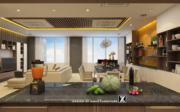 Thiết kế nội thất bếp và phòng ăn căn hộ 3401 Topaz 2 - Sai Gon Pearl 2