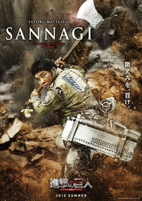 Plakat z filmu Attack on Titan na którym jest Satoru Matsuo jako Sannagi
