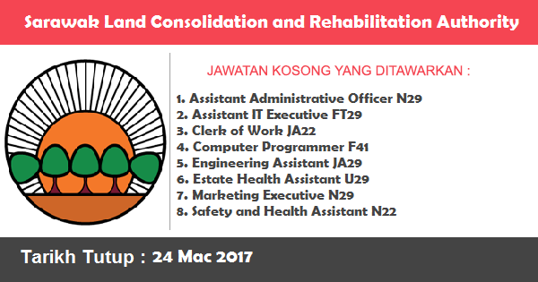 Jawatan Kosong di Sarawak Land Consolidation and Rehabilitation Authority (SALCRA) Jawatan Kosong di Sarawak Land Consolidation and Rehabilitation Authority (SALCRA)