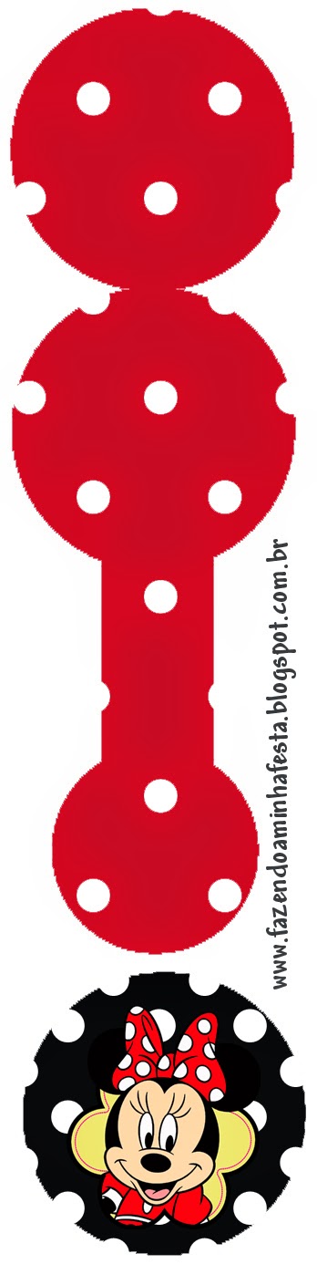 Minnie Rojo: Invitaciones para Imprimir Gratis. Invitaciones o tarjetas con forma de sonajero.