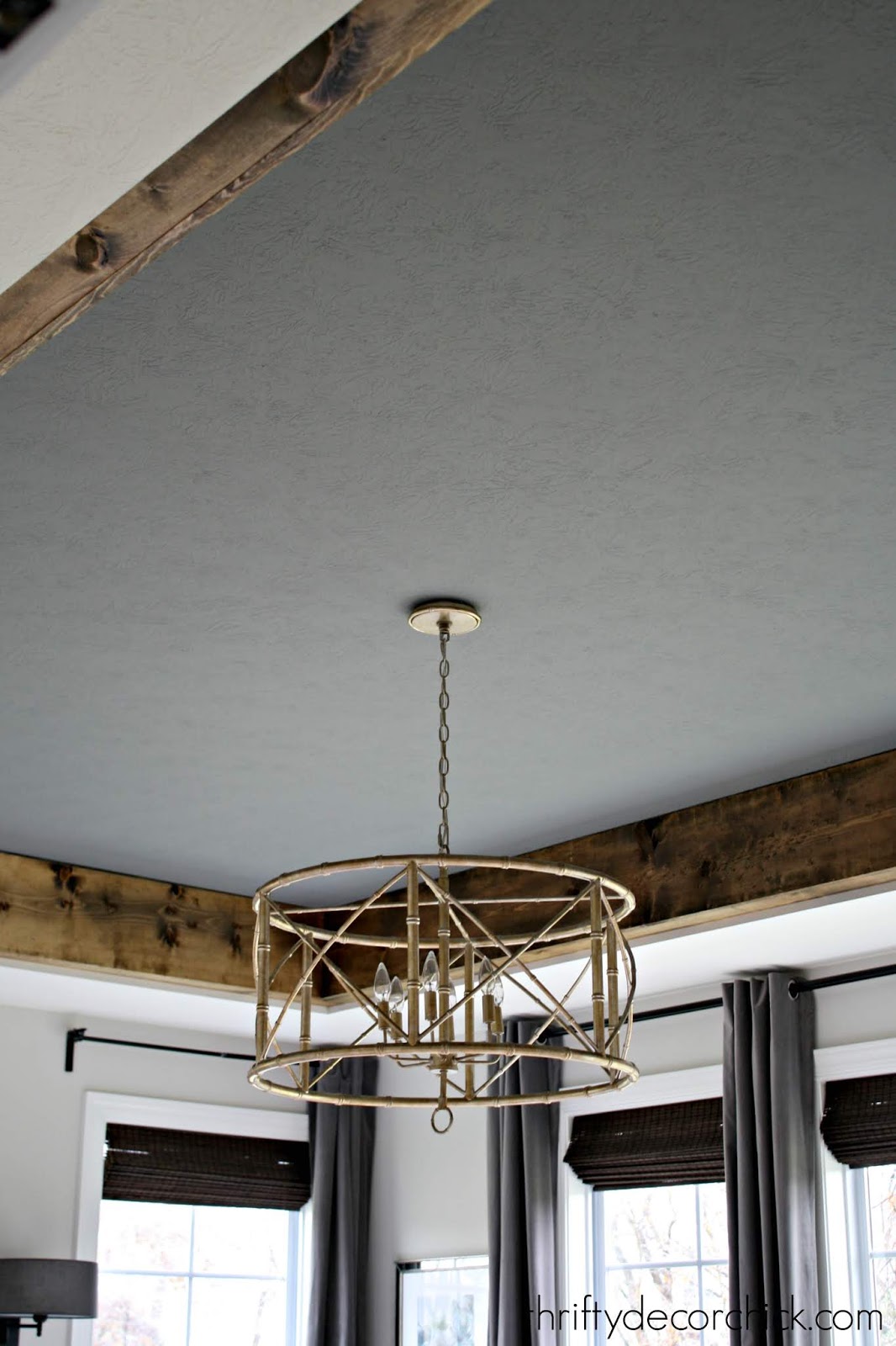 DIY wood beams and painted tray ceiling