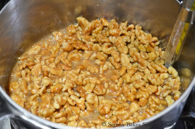 Toffee Walnuts recipe cook until 285 degrees on candy thermometer from Serena Bakes Simply From Scratch.