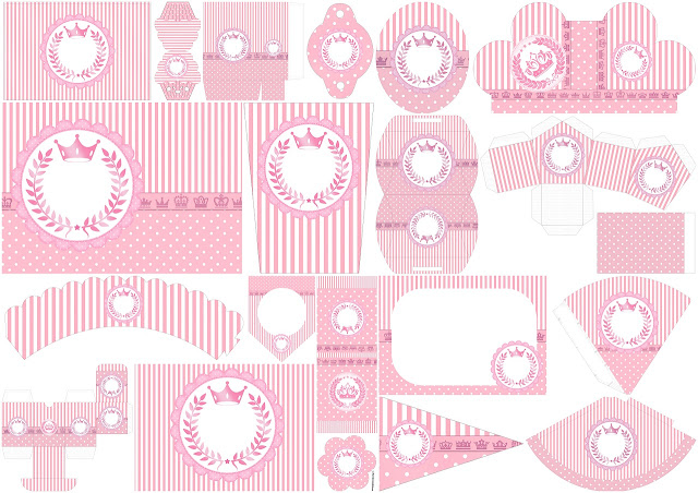 Crown in Pink with Polka Dots and Stripes Free Printable Kit. Crown in Pink with Polka Dots and Stripes Free Printable Kit.