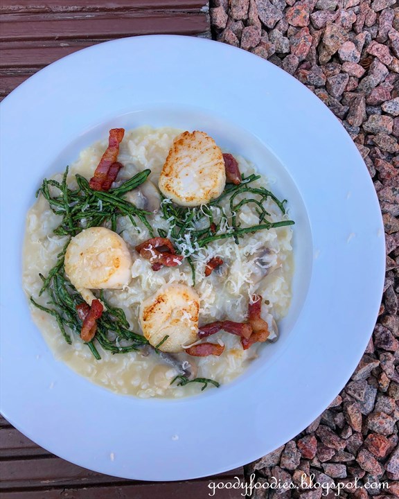 GoodyFoodies Recipe Mushroom risotto with scallops, pancetta