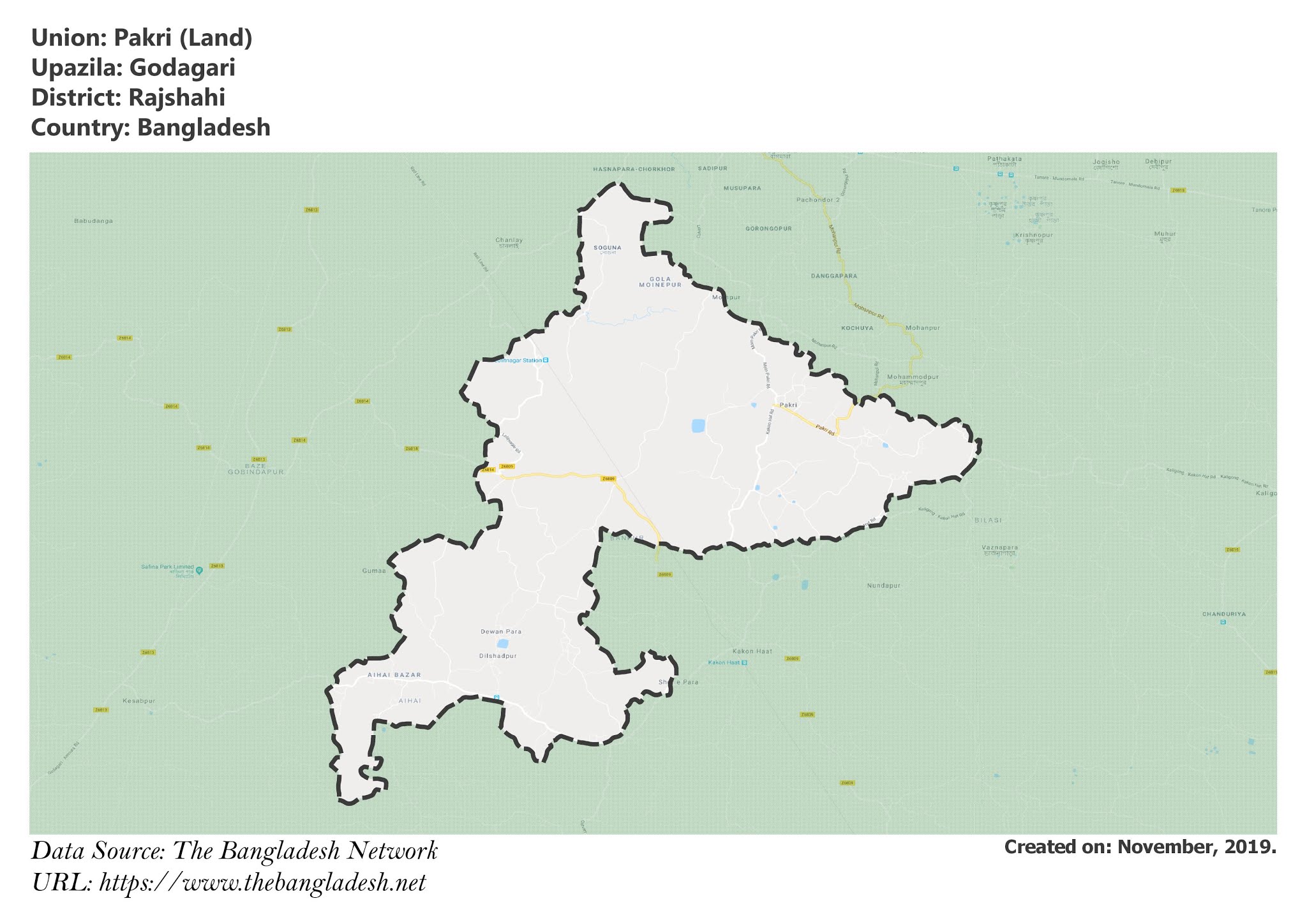 Map of Pakri of Rajshahi, Bangladesh.