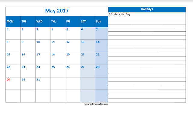 Get Printable Calendar : May 2017 Printable Calendar Templates