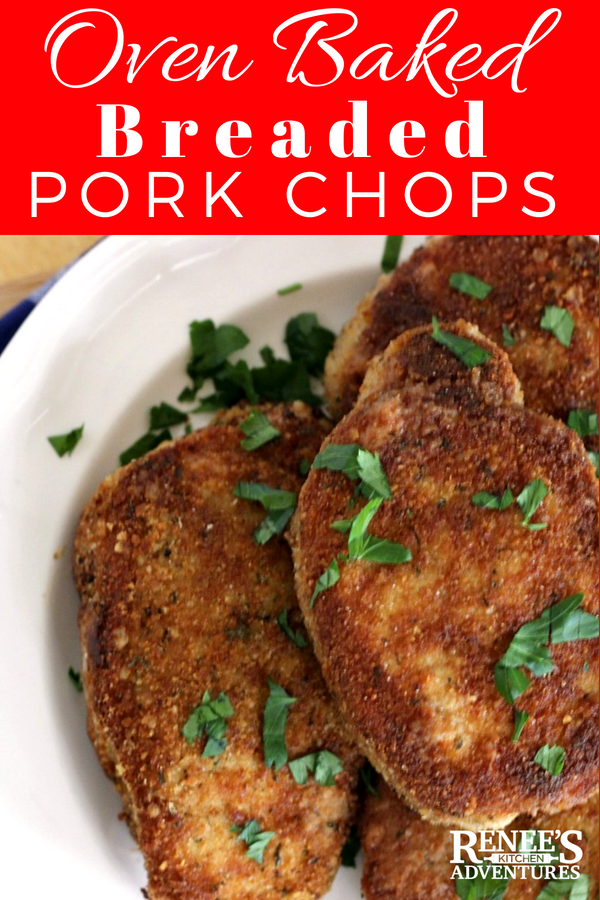 Breaded Oven Baked Pork Chops by Renee's Kitchen Adventures - easy recipe for breaded oven baked pork chops that come out crispy on the outside and juicy on the inside. Makes a great lunch or dinner. AD #OHpork #OHIOPork #pork #dinner #recipe #porkchop #porkchoprecipe