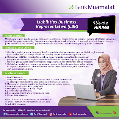  Informasi lowongan kerja terbaru bersumber dari Bank Muamalat Lowongan Kerja Bank Muamalat November 2017 