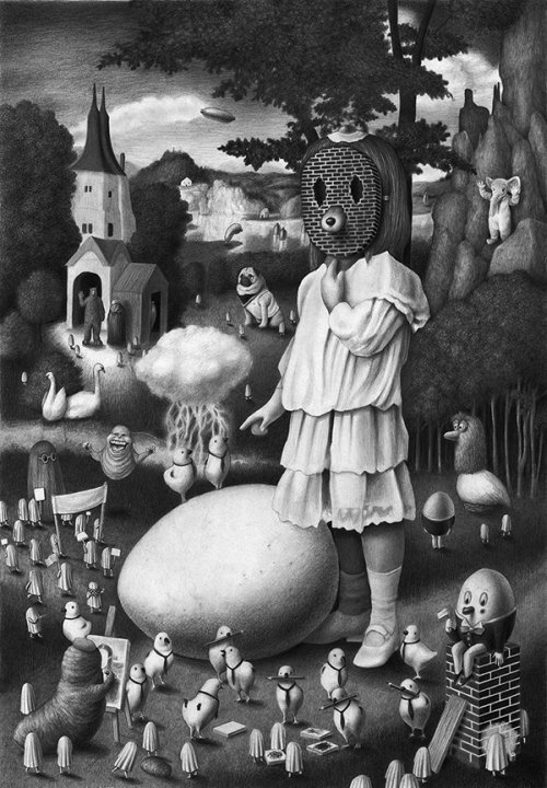 As surreais e bizarras ilustrações em preto e branco de Amandine Urruty Amandine Urruty ilustrações arte desenhos grafite preto e branco surreal macabro bizarro onírico