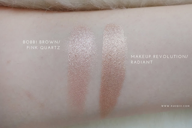 Makeup Revolution | Vivid Shimmer Brick in Radiant Review and Swatches vs Bobbi Brown Shimmer Brick in Pink Quartz
