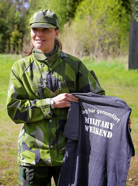 Crown Princess Victoria of Sweden participated in voluntary military exercises at Berga on May 23, 2015 in Stockholm, Sweden. 