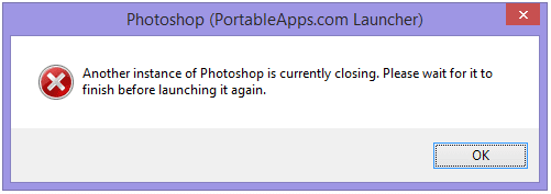 Another instance of Photoshop is currently closing
