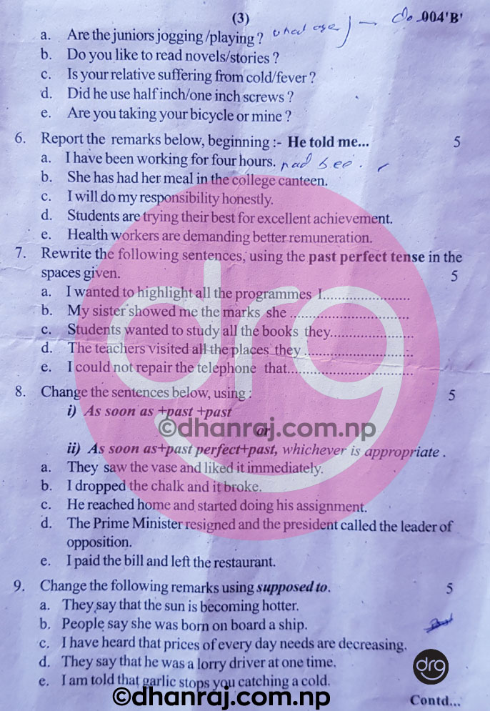 Compulsory English Class 12 Question Paper 2076 [2019] Sub Code
