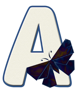 Abecedario con Mariposas Azul Oscuro. Alphabet with Dark Blue Butterflies.