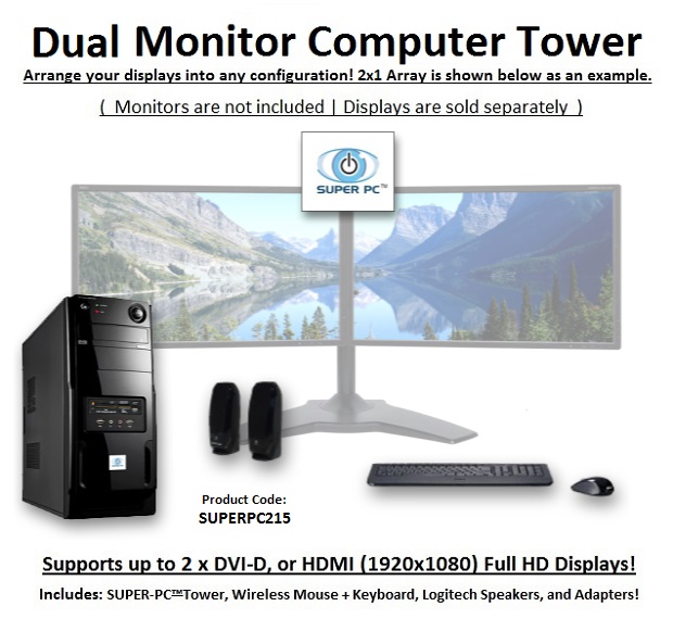 MultiMonitor Tips and Tricks SUPER PC Dual Display MidTower Computer System New Gen Intel