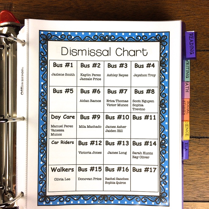 Dismissal Chart For Teachers