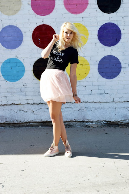 Friday Apparel, graphic tee, message tee, graphic shirt, t shirt, tulle skirt, tulle, bunny sneakers, minna parikka, how to style a tulle skirt