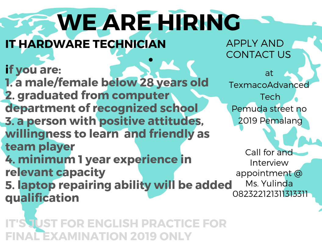 EXAMPLE OF JOB VACANCIES FOR VOCATIONAL STUDENTS Dunia SMK