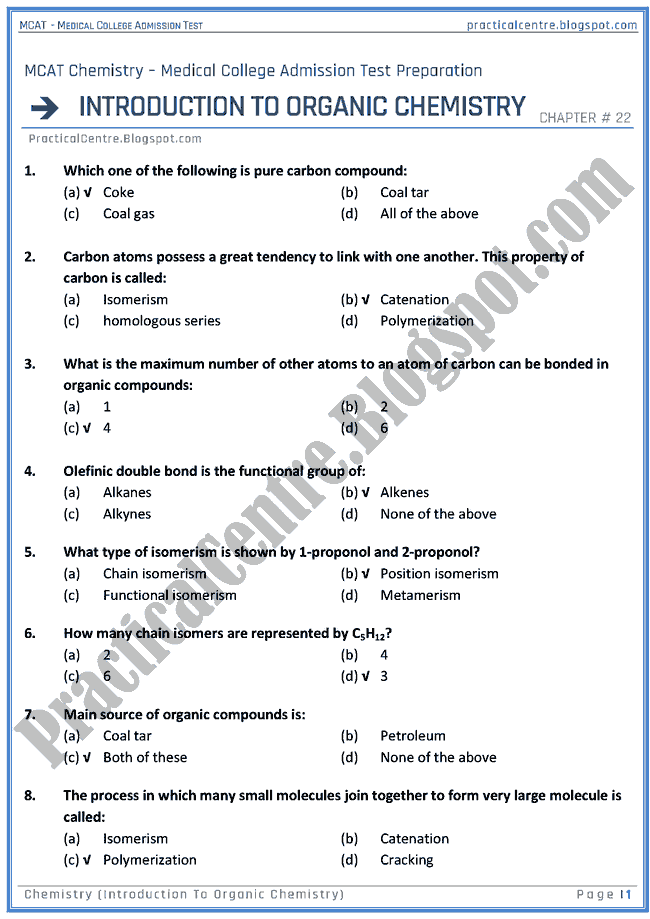 mcat-chemistry-introduction-to-organic-chemistry-mcqs-for-medical-college-admission-test