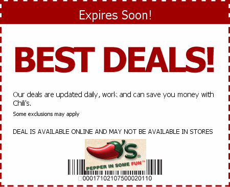 No cost printable chilis coupon codes photo regarding Chilis Coupons Printable called Totally free printable chilis coupon codes