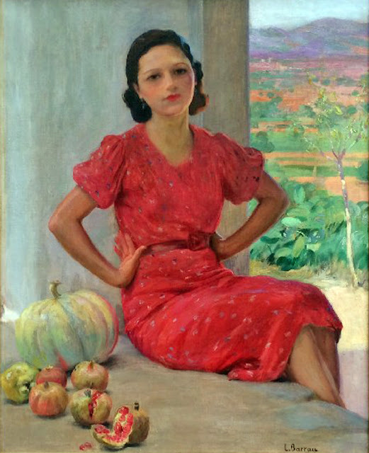 Laureano Barrau Buñol, Señorita en rojo, Pintura española, Pintor Catalán