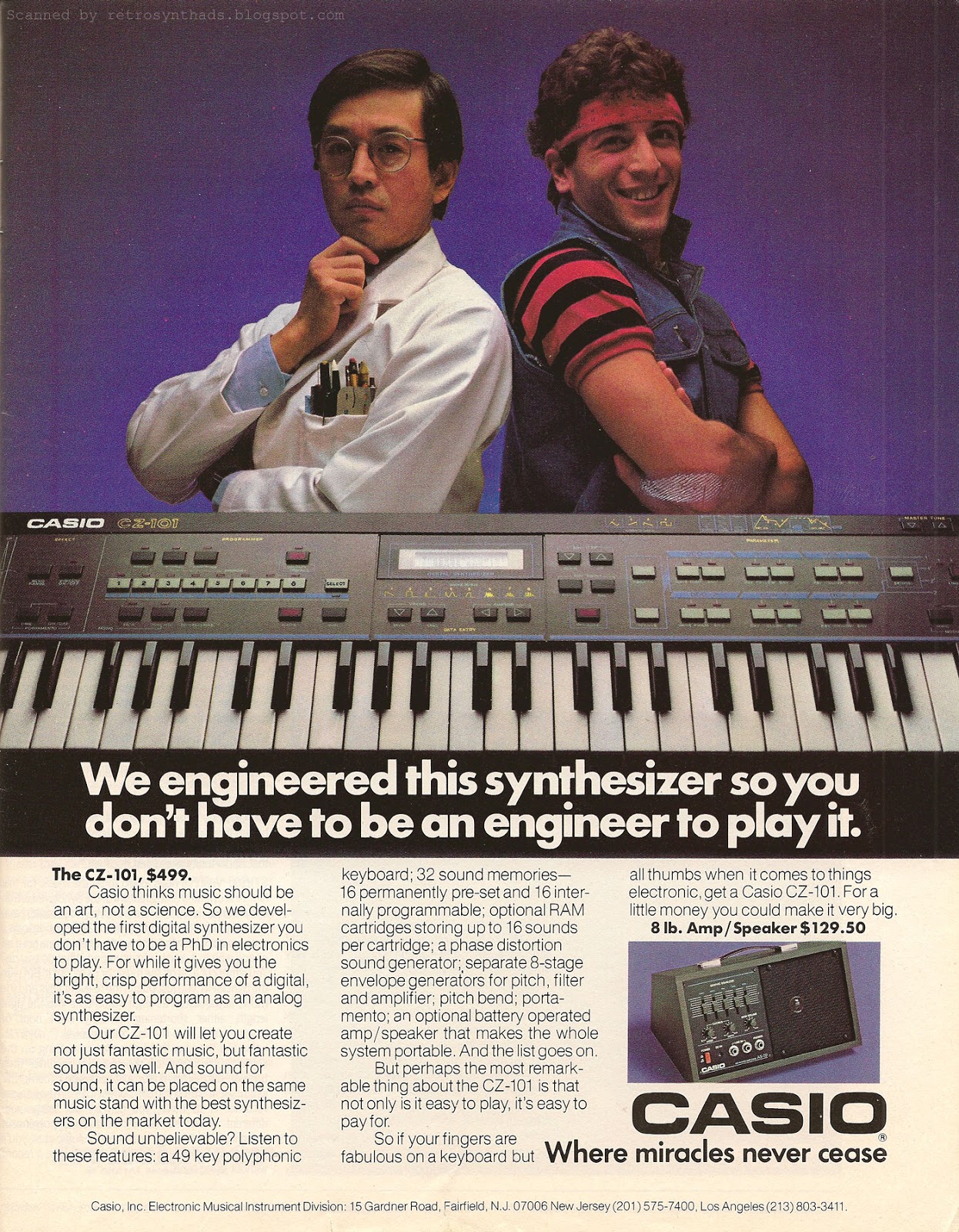 Retro Synth Casio CZ-101 "We engineered this synthesizer so..." ad, Keyboard 1985