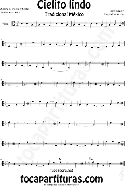 Partitura de Cielito Lindo de Viola Cielito Lindo Sheet Music for Viola Quirino Mendoza y Cortés Music Scores