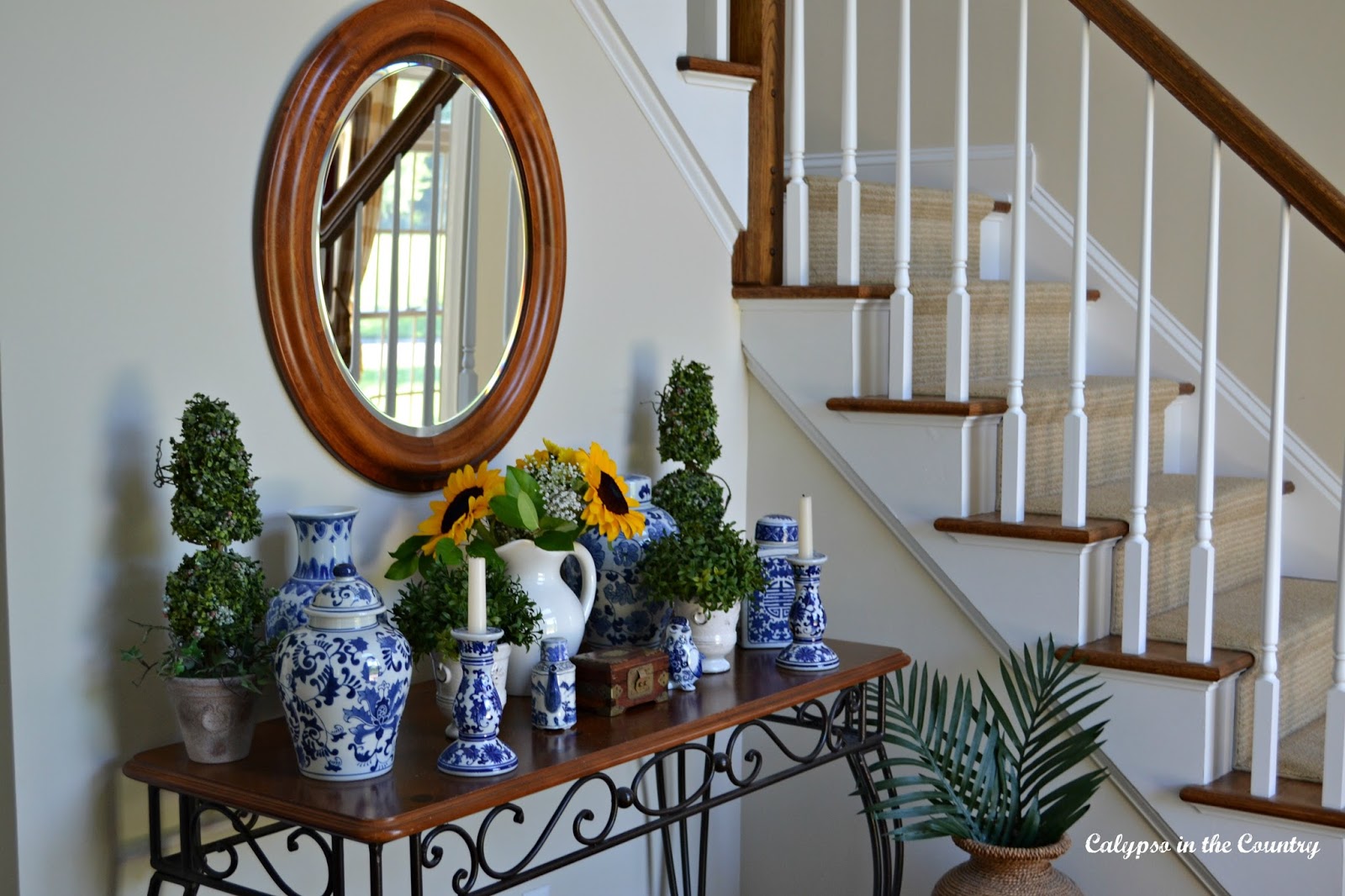 Blue and White in the Foyer and other ways I have decorated with blue and white in my home.