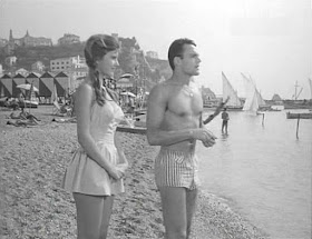A 15-year-old Mori on the beach at Vietri-sul-Mare with co-star Mario Girotti during her movie debut in 1959