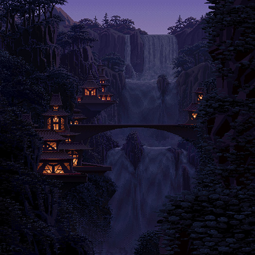 8-Bit Pixel Waterfall Night Wallpaper Engine