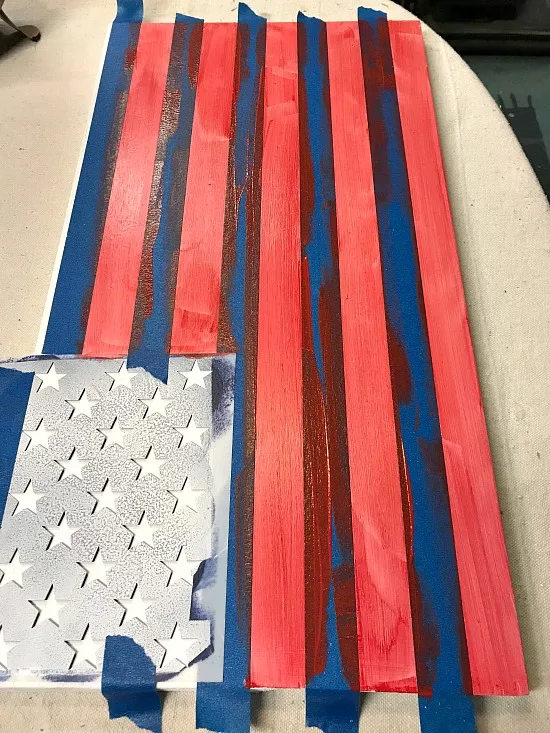 Taped and painted stripes for flag