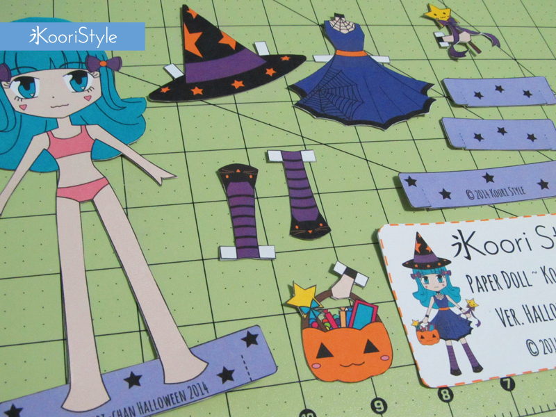 Koori KooriStyle Kawaii BJD Paper Doll Color Worksheet Prinatble PDF Colouring Halloween Witch Pumpkin