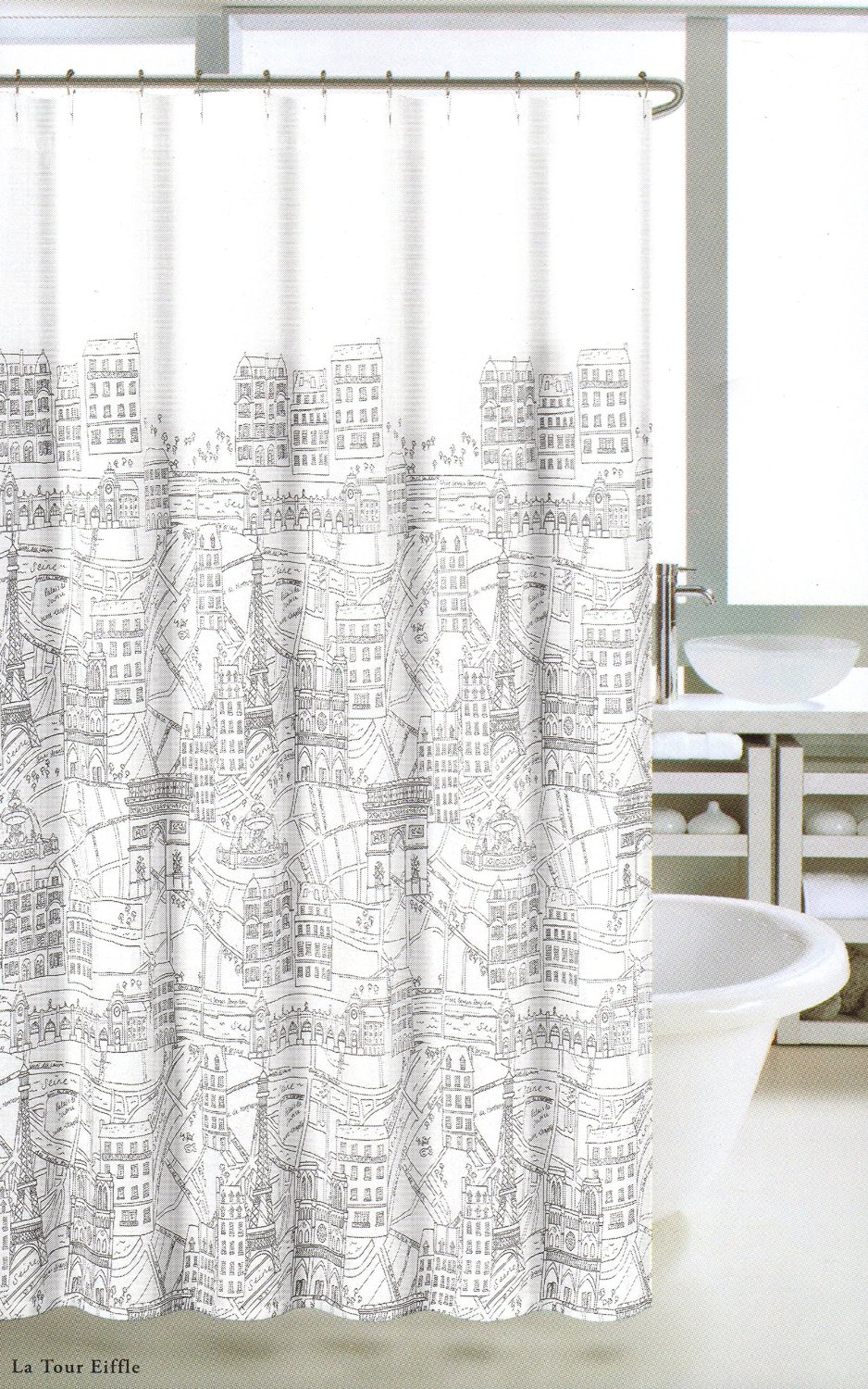 Fabric Shower Curtains with French Script & Other Words of Inspiration