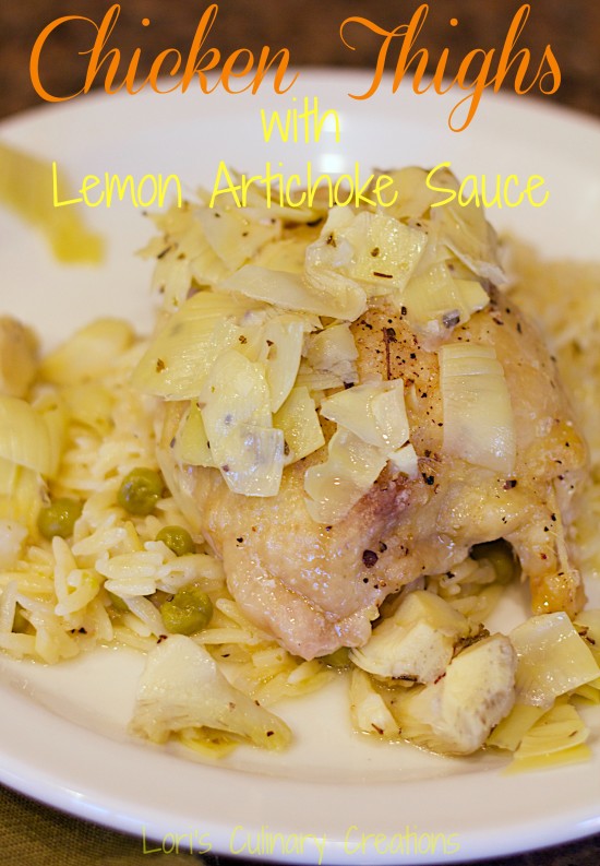 Featured Recipe | Chicken Thighs with Lemon Artichoke Sauce from Lori's Culinary Creations #SecretRecipeClub #recipe #maindish #chicken #artichoke