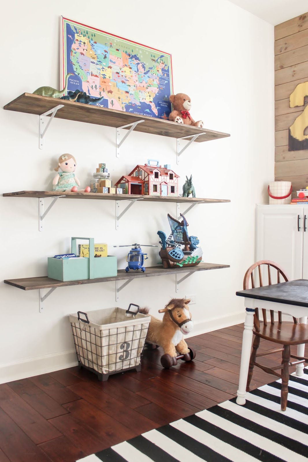 playroom wall shelves