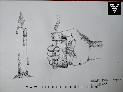 20 Contoh Gambar Dengan Teknik Pointilis Sederhana Yang Mudah di Tiru contoh gambar pointilis korek dan lilin