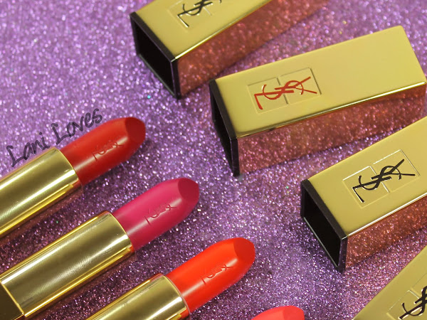 YSL Rouge Pur Couture - 01 Le Rouge, 07 Le Fuchsia, 13 Le Orange, 52 Rosy Coral Lipstick Swatches & Review