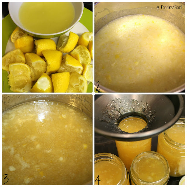 4 pictures showing the stages of making marmalade