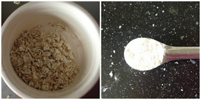 collage of oats and spoon containing baking powder