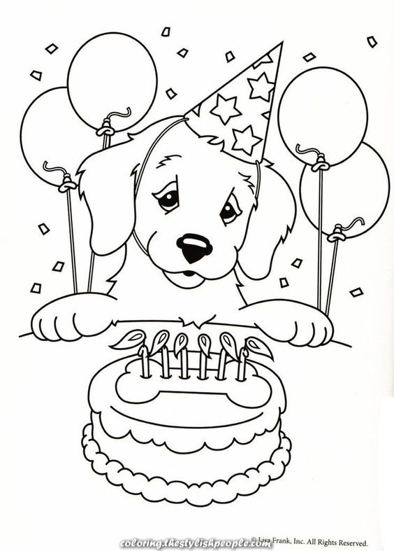Tranh tô màu chú chó thổi nến sinh nhật