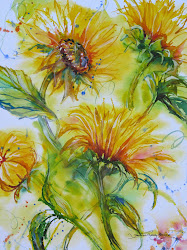abstract sunflower watercolor painting flower impressionism janice trane jones surprise decor wall