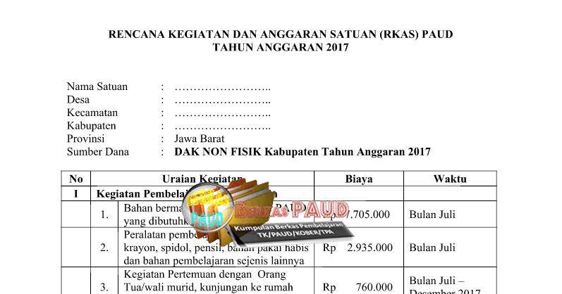 Contoh Laporan Awal Bop Paud 2017