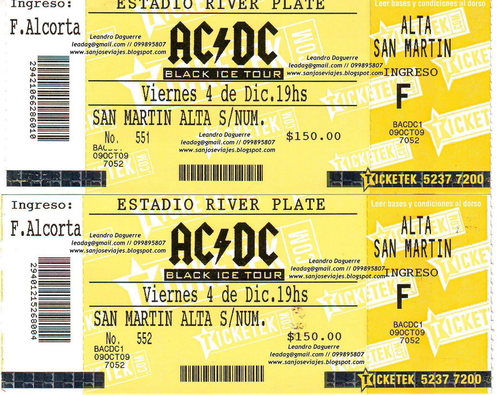 Leandro Daguerre / Agte. de Viajes: OPCION SOLO Entradas para AC / DC