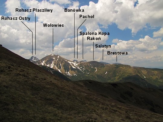 Panorama zachodnia z Trzydniowiańskiego Wierchu. Panorama zachodnia z Trzydniowiańskiego Wierchu.