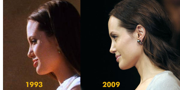 Понравившихся профиля. Нос Анджелины Джоли в профиль. Анджелина Джоли нос с горбинкой. Нос Анджелины Джоли до операции в профиль. Анджелина Джоли подбородок до и после.