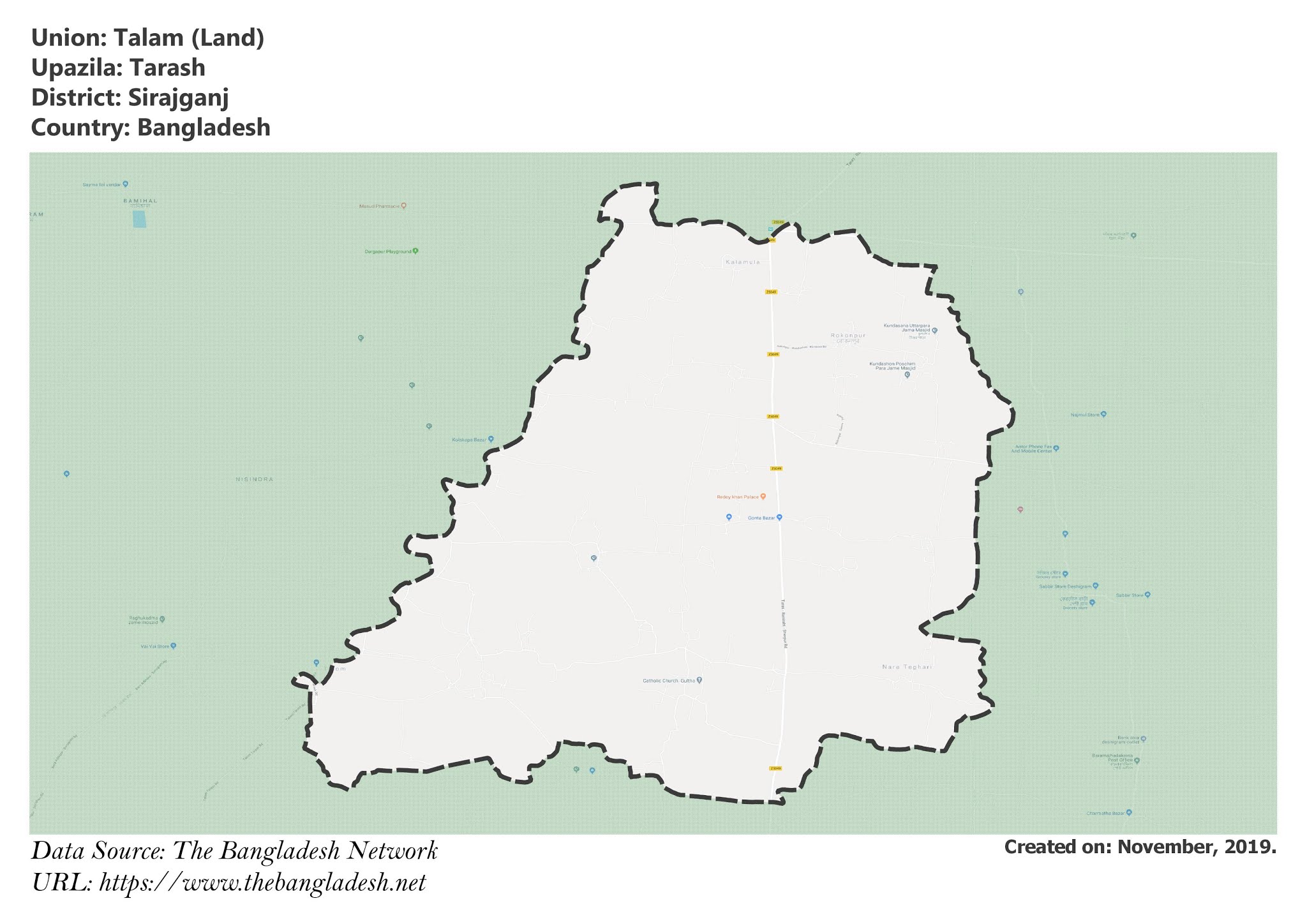Map of Talam of Tarash Upazila Map of Talam of Sirajganj, Bangladesh.