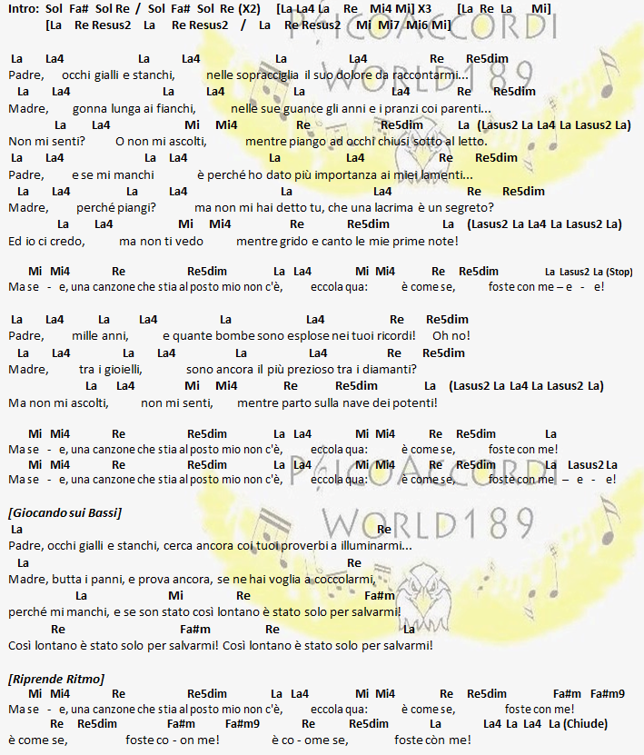 PsicoAccordiWorld189 Cesare Cremonini PadreMadre [Accordi]
