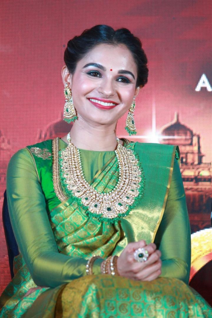 Andrea Jeremiah In Indian Traditional Green Saree Jewelry