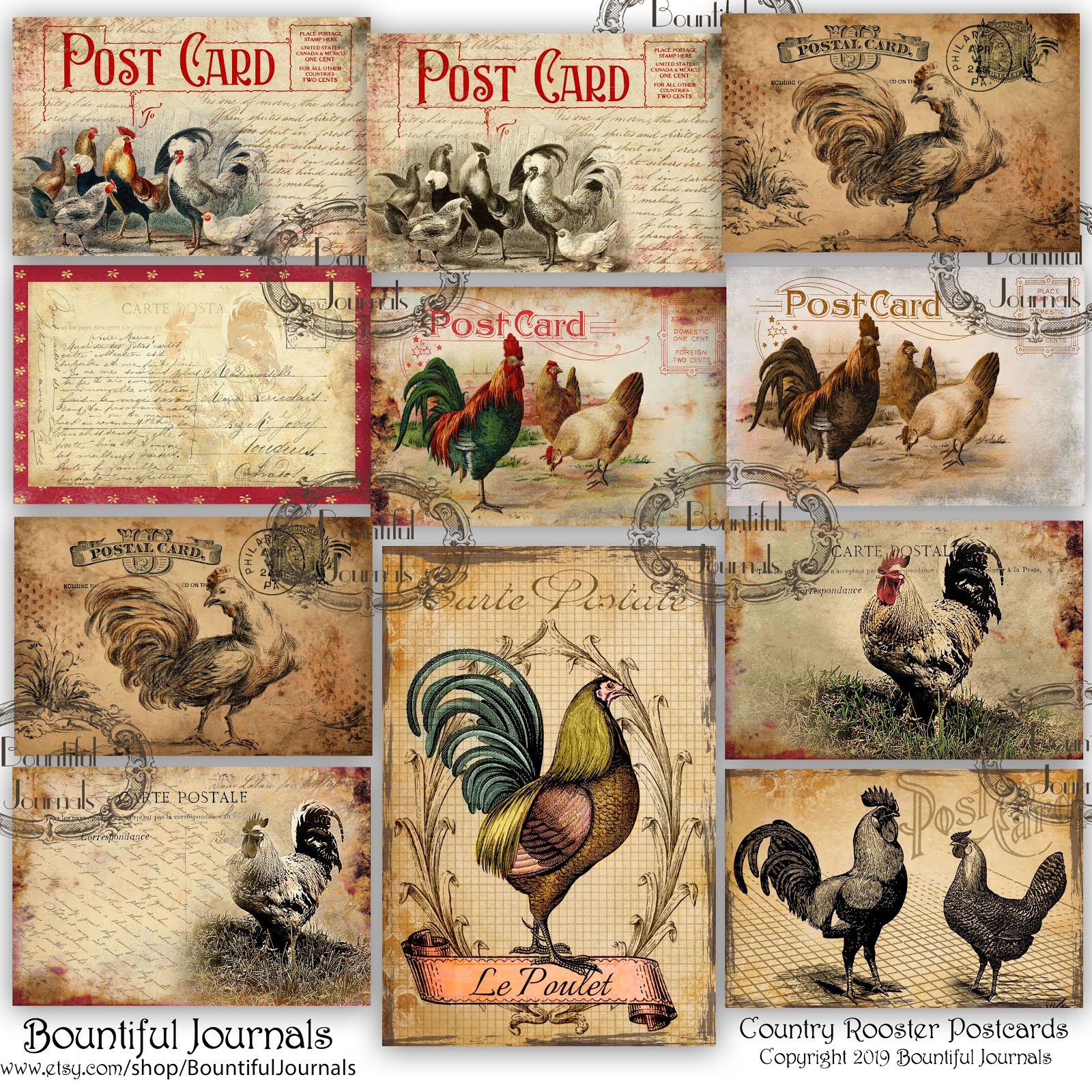 French Country Rooster Postcards