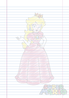 Folha Papel Pautado Princesa Peach rabiscado em PDF para imprimir folha A4 Folha Papel Pautado Princesa Peach rabiscado em PDF para imprimir folha A4